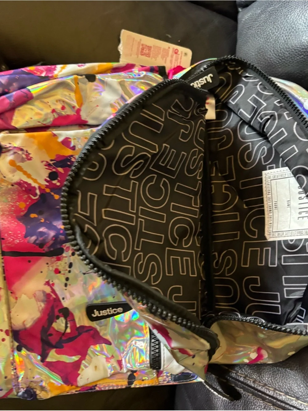 Justice Holographic Splash Print Backpack - Multicolor kids back